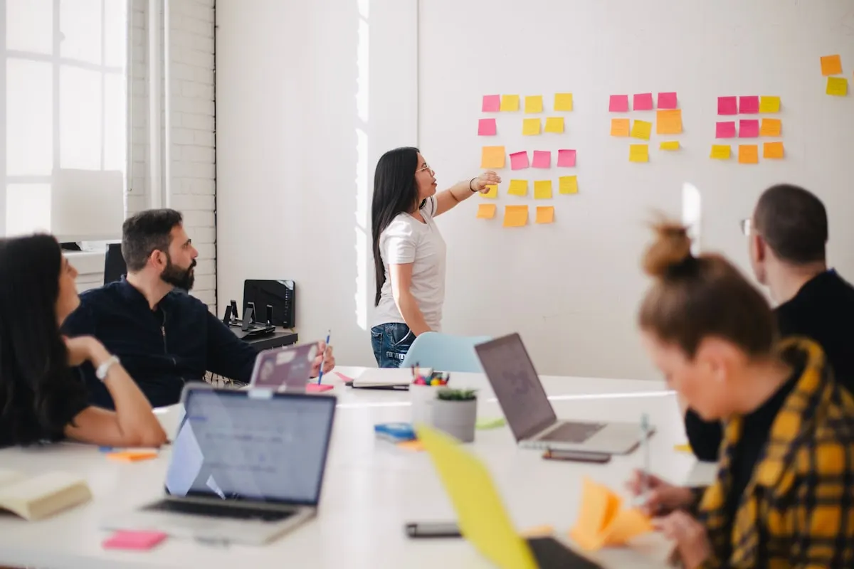 Team reviewing an executive presentation during a strategy session